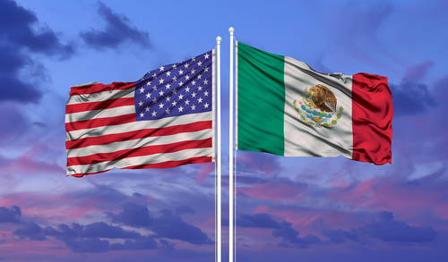 United,States,Of,America,Mexico,Flags,Are,Waving,In,The